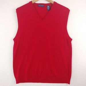Grant Thomas Sweater Vest Men M Red 100% Merino Wool Knit V Neck Golf Luxury Dad